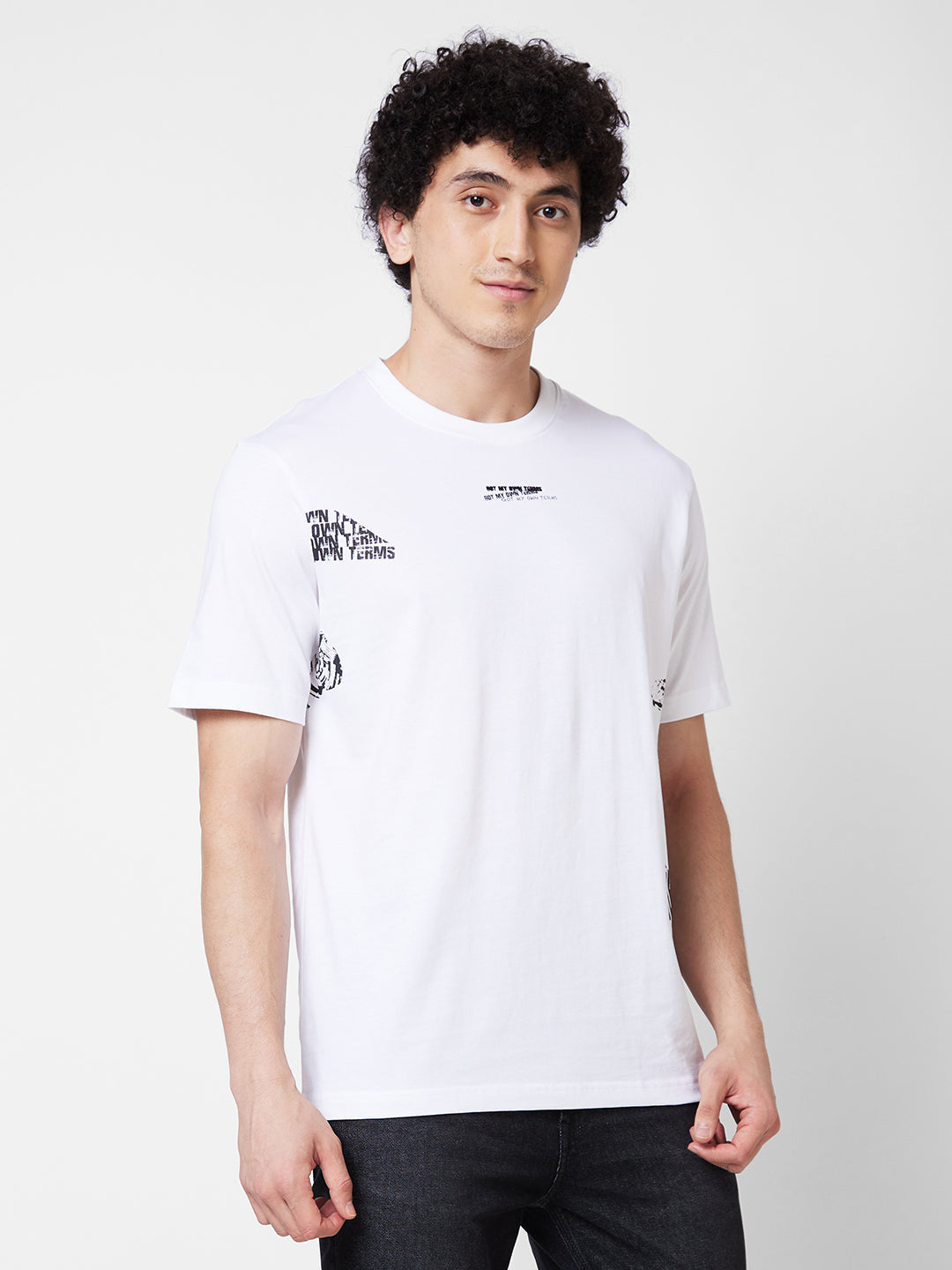 Spykar ROUND NECK HALF SLEEVES White T-shirt  For Men