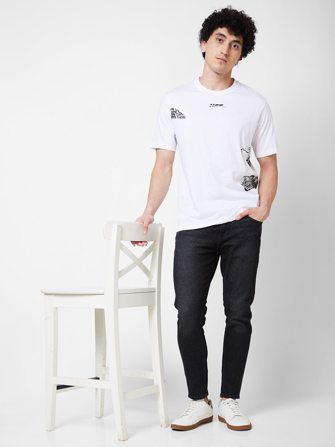 Spykar ROUND NECK HALF SLEEVES White T-shirt  For Men