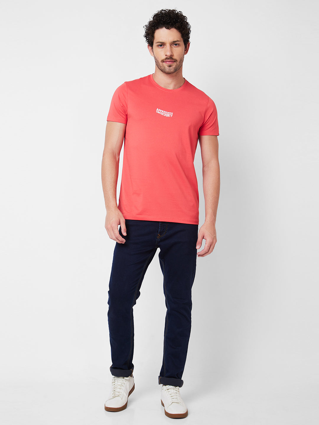 Spykar Round Neck Half Sleeves Pink T-Shirt  For Men