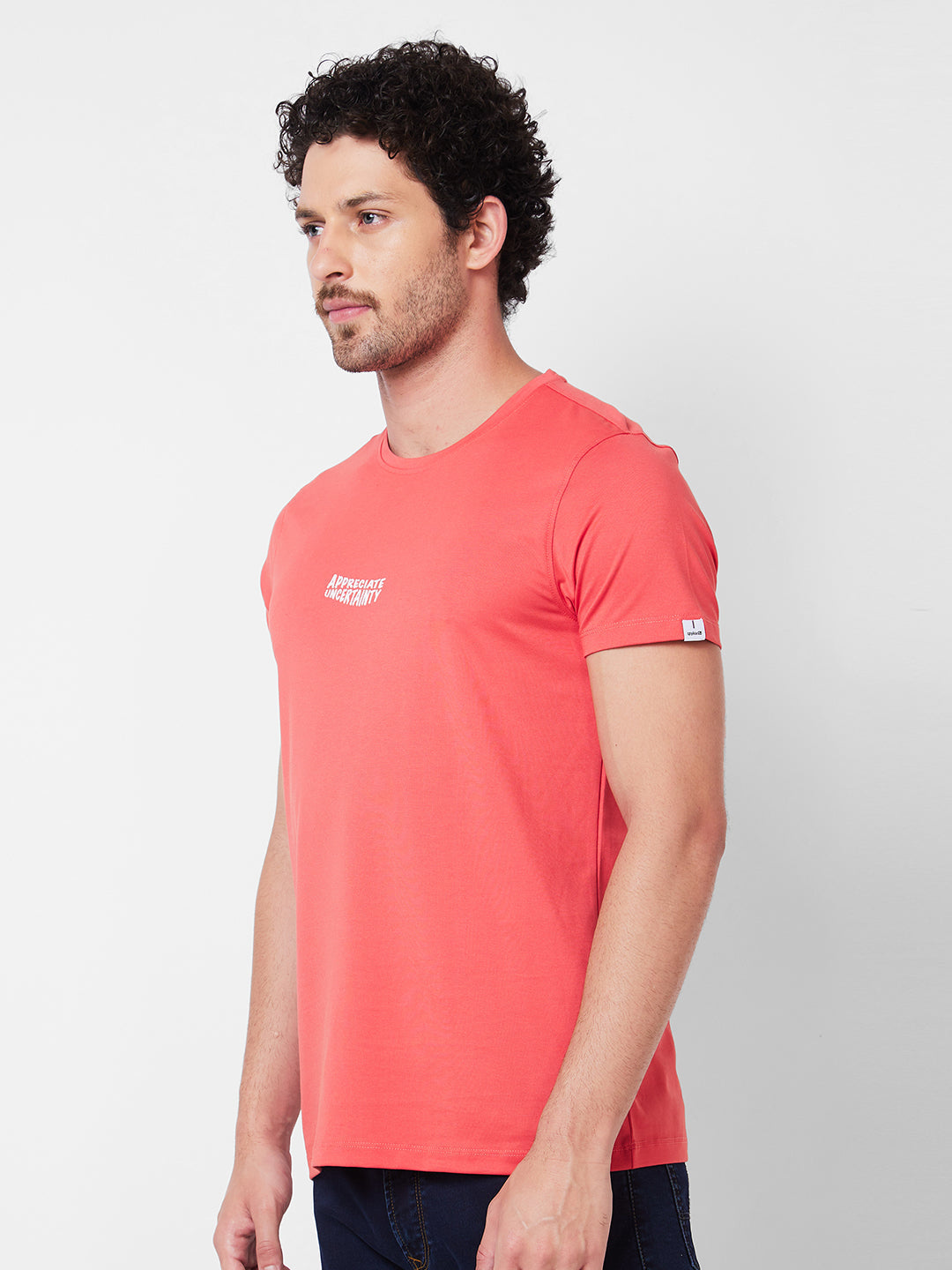 Spykar Round Neck Half Sleeves Pink T-Shirt  For Men