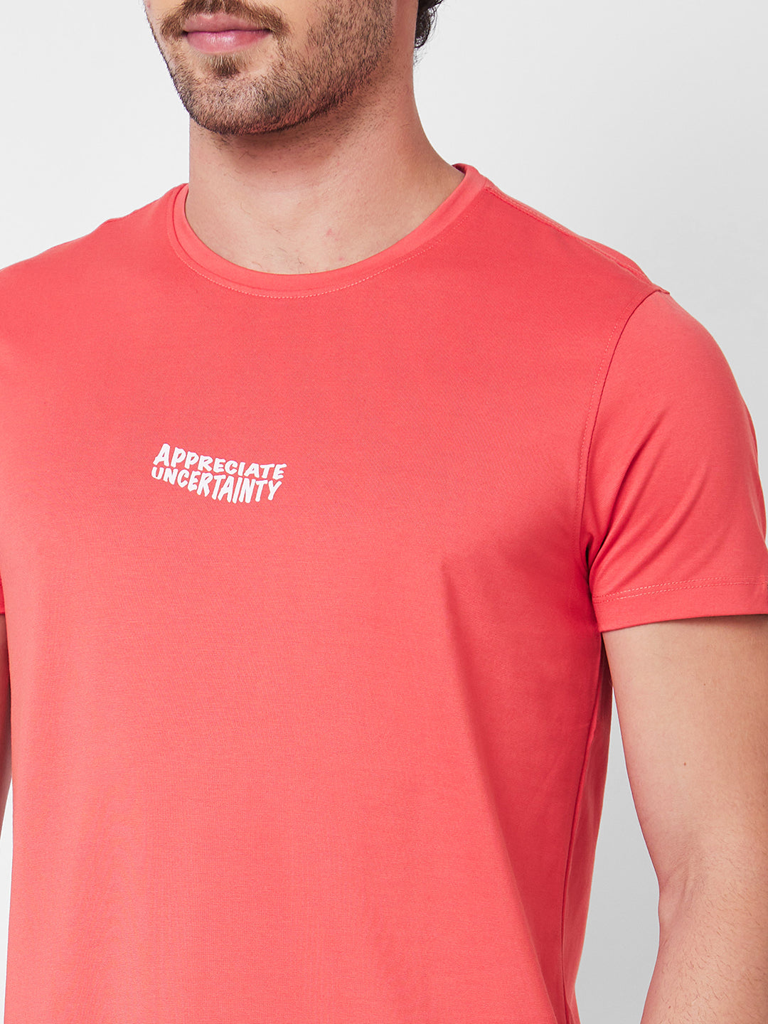 Spykar Round Neck Half Sleeves Pink T-Shirt  For Men