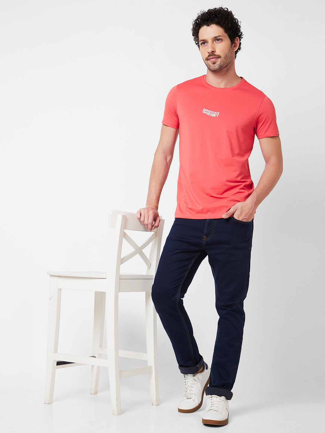 Spykar Round Neck Half Sleeves Pink T-Shirt  For Men