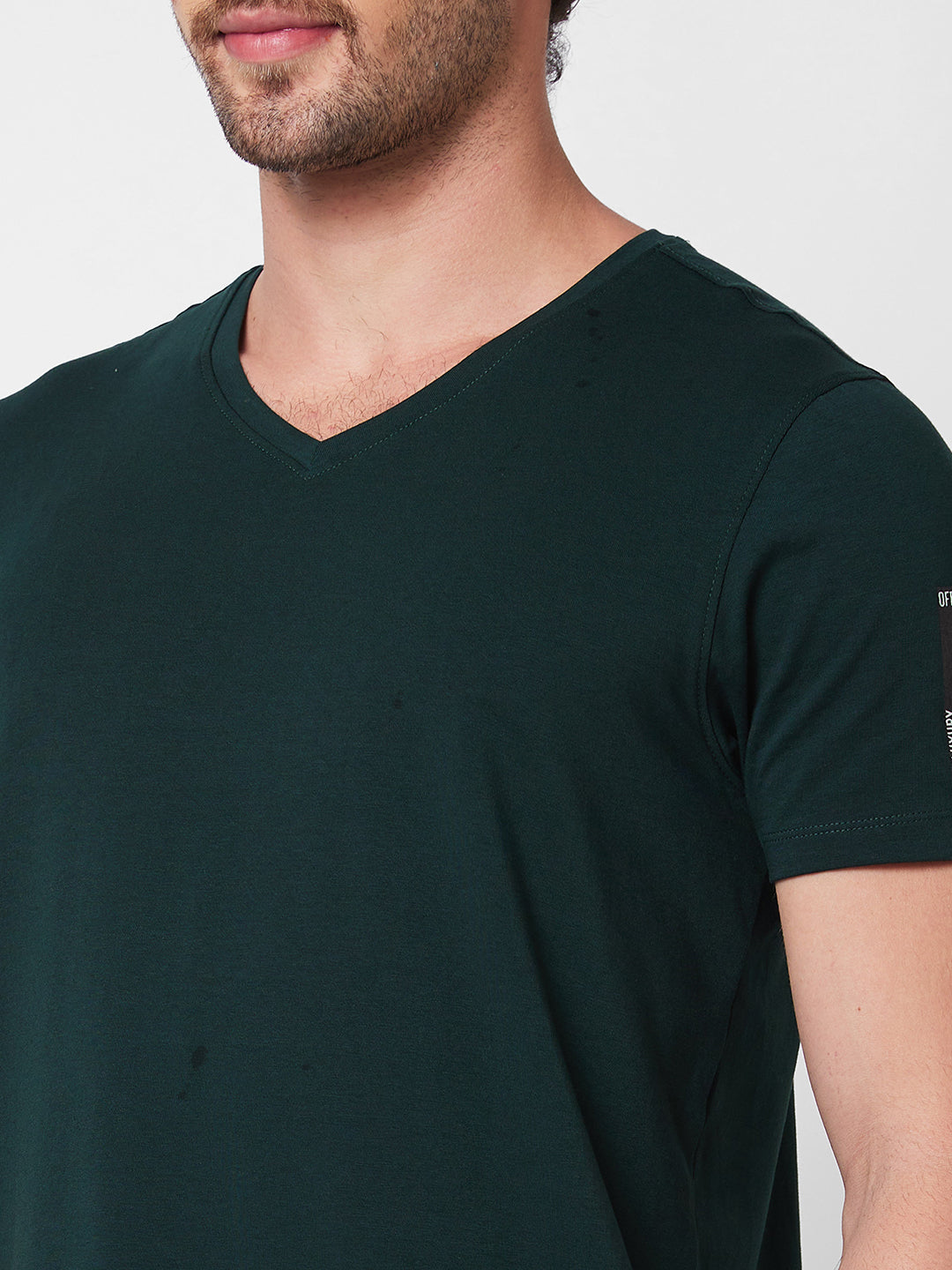 Spykar V NECK HALF SLEEVES Green T-shirt  For Men