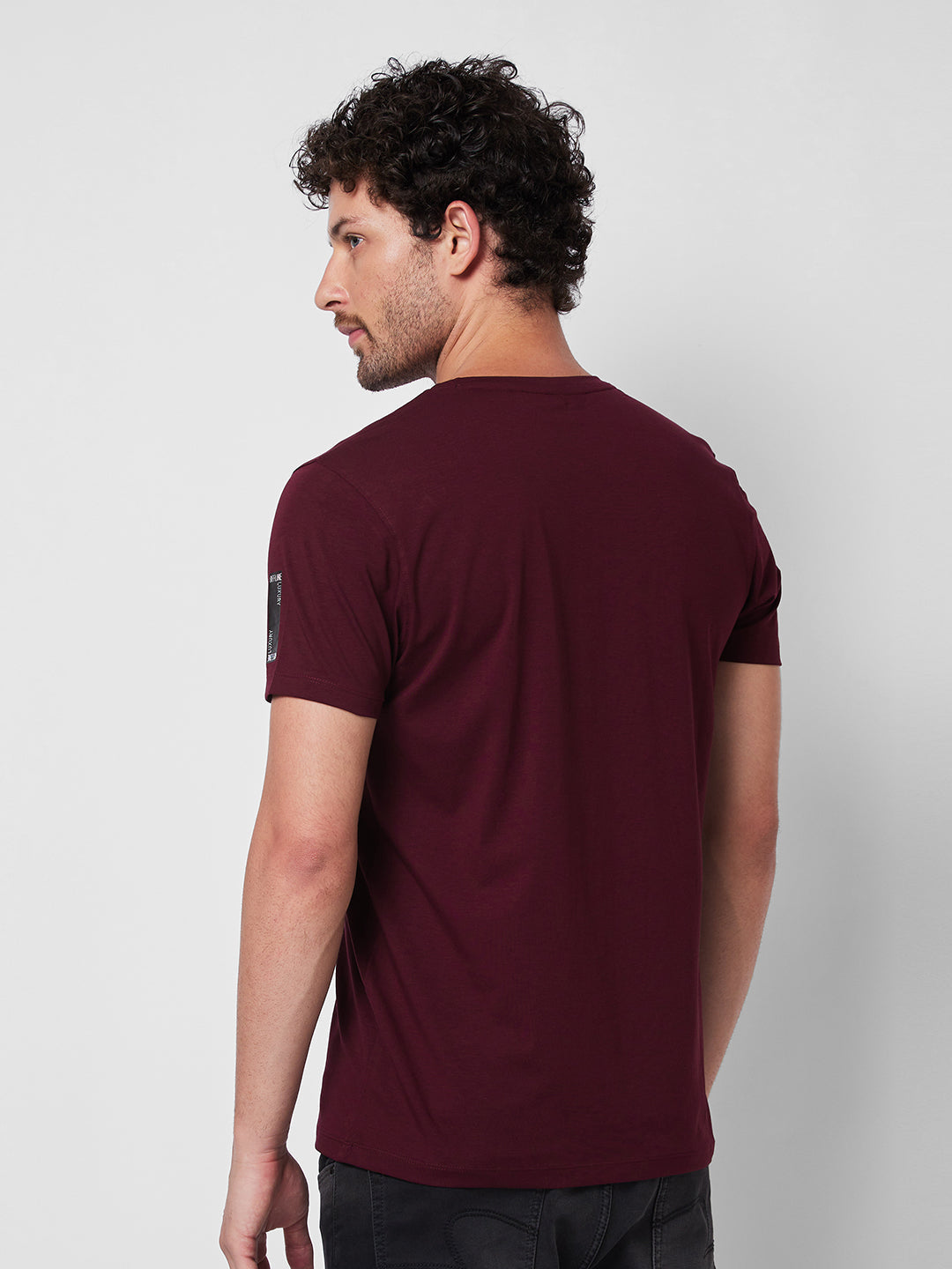 Spykar V NECK HALF SLEEVES Red T-shirt  For Men