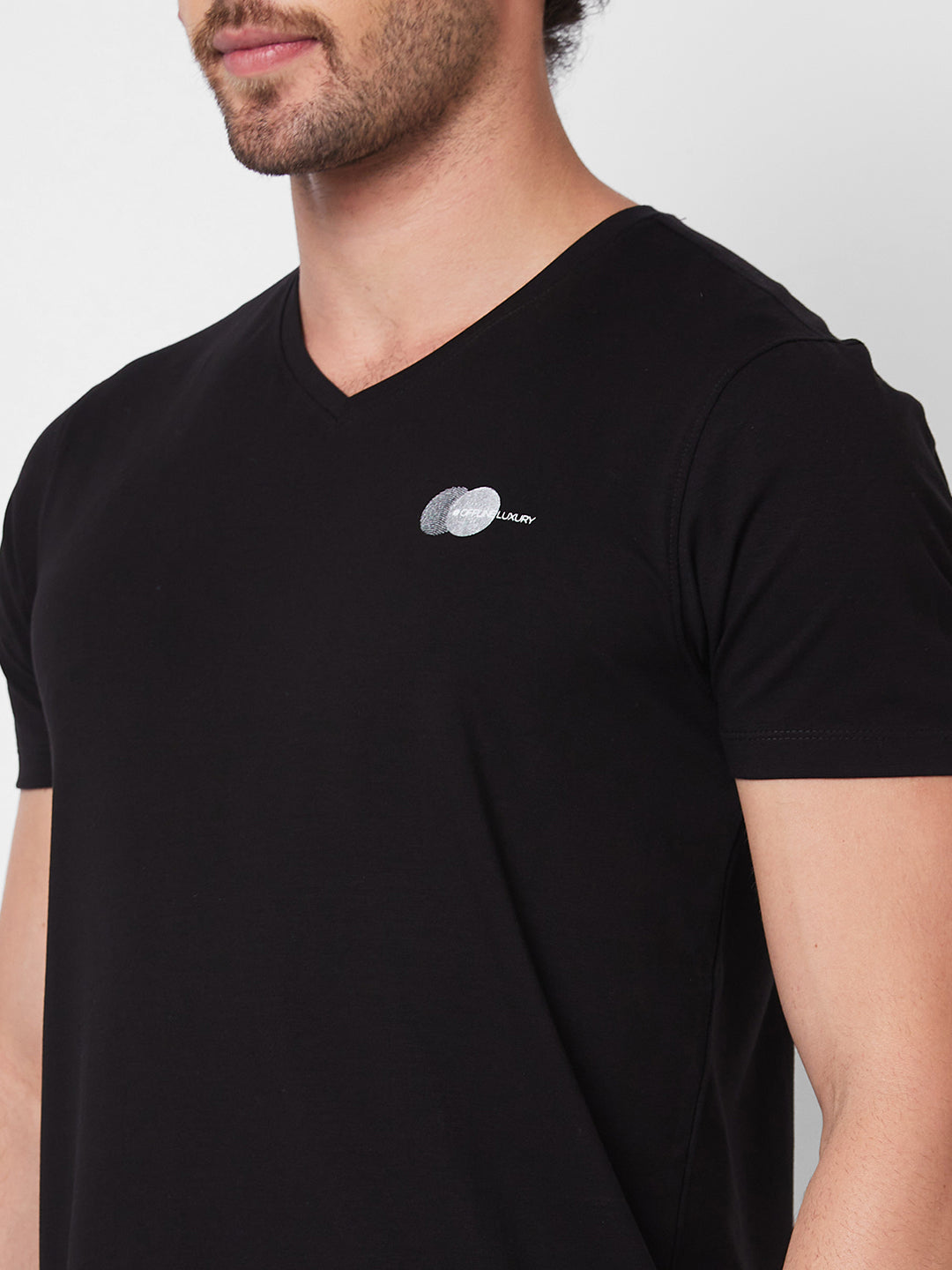 Spykar V NECK HALF SLEEVES Black T-shirt  For Men