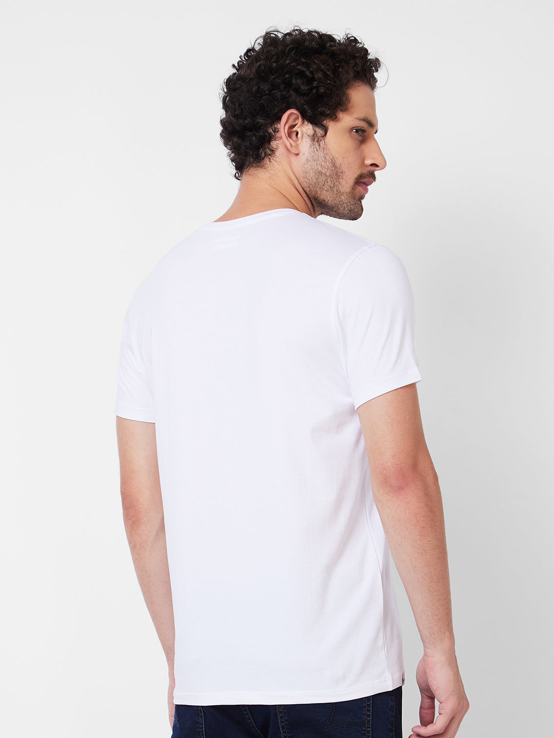 Spykar V Neck Half Sleeves White T-Shirt  For Men