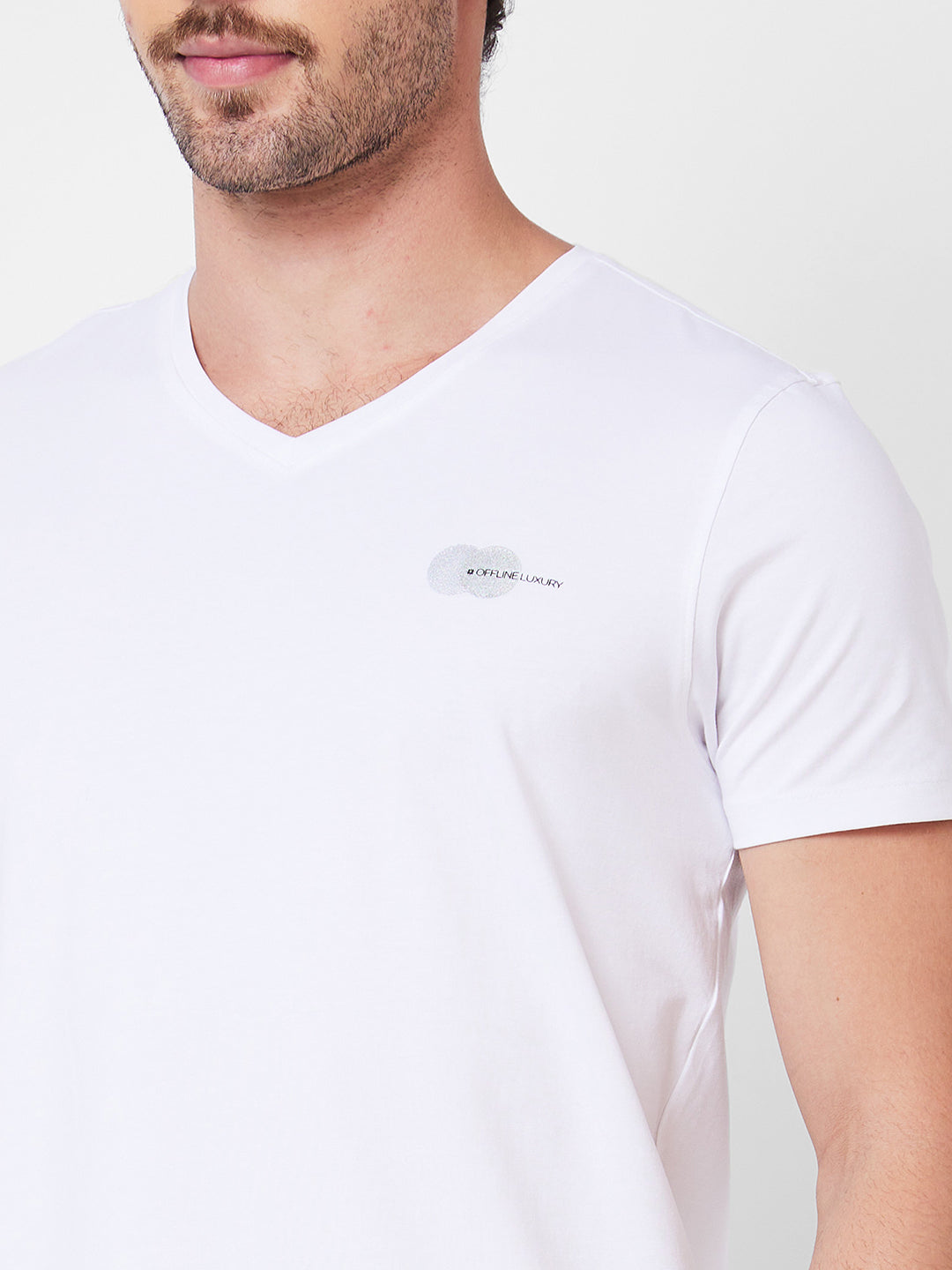 Spykar V Neck Half Sleeves White T-Shirt  For Men