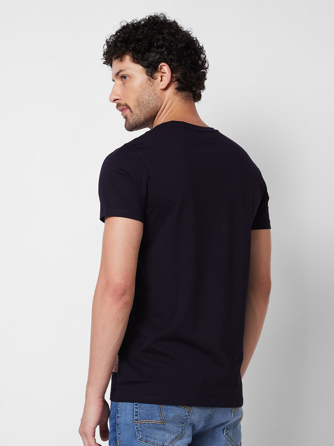 Spykar V NECK HALF SLEEVES Blue T-shirt  For Men