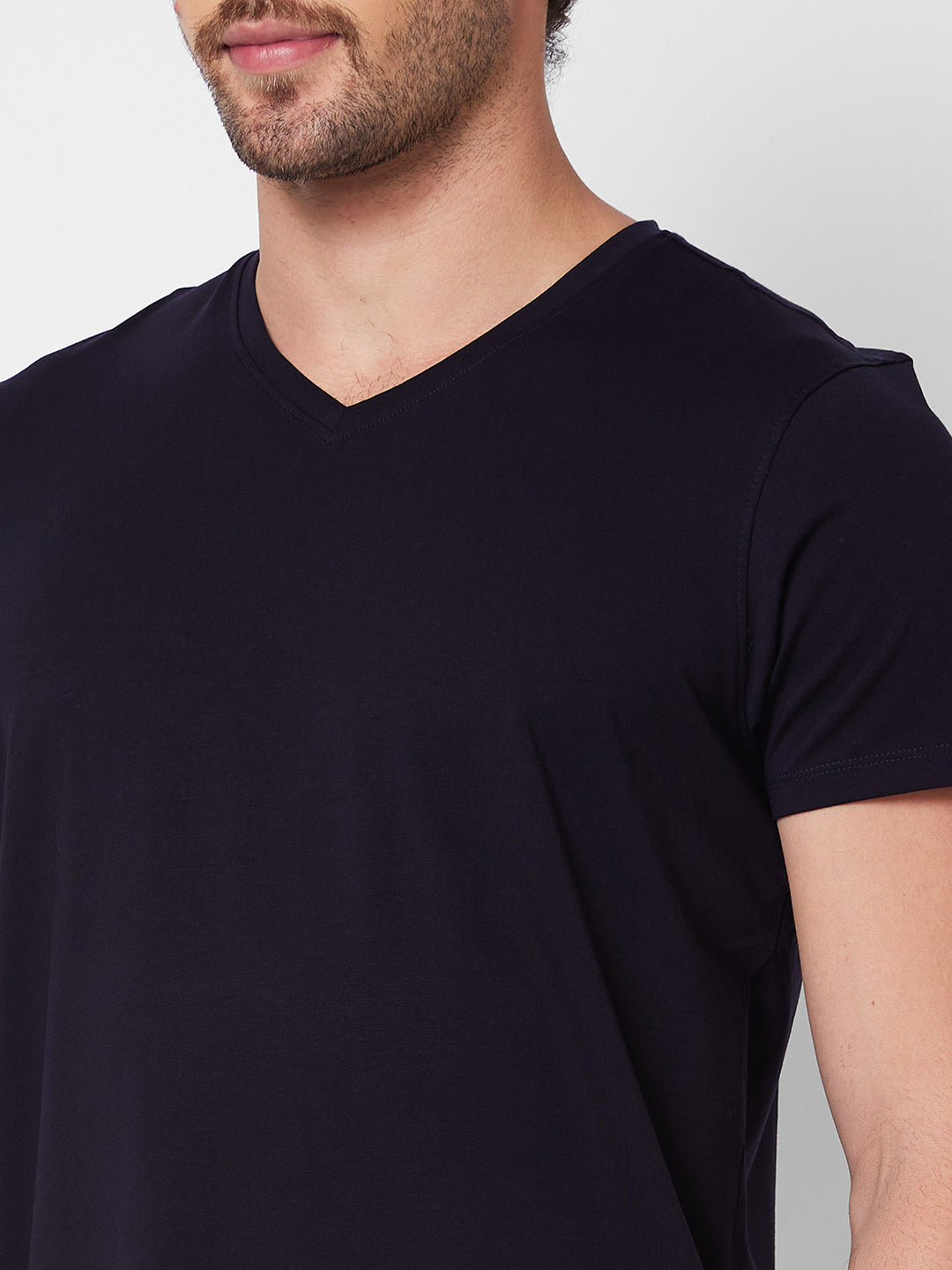 Spykar V NECK HALF SLEEVES Blue T-shirt  For Men