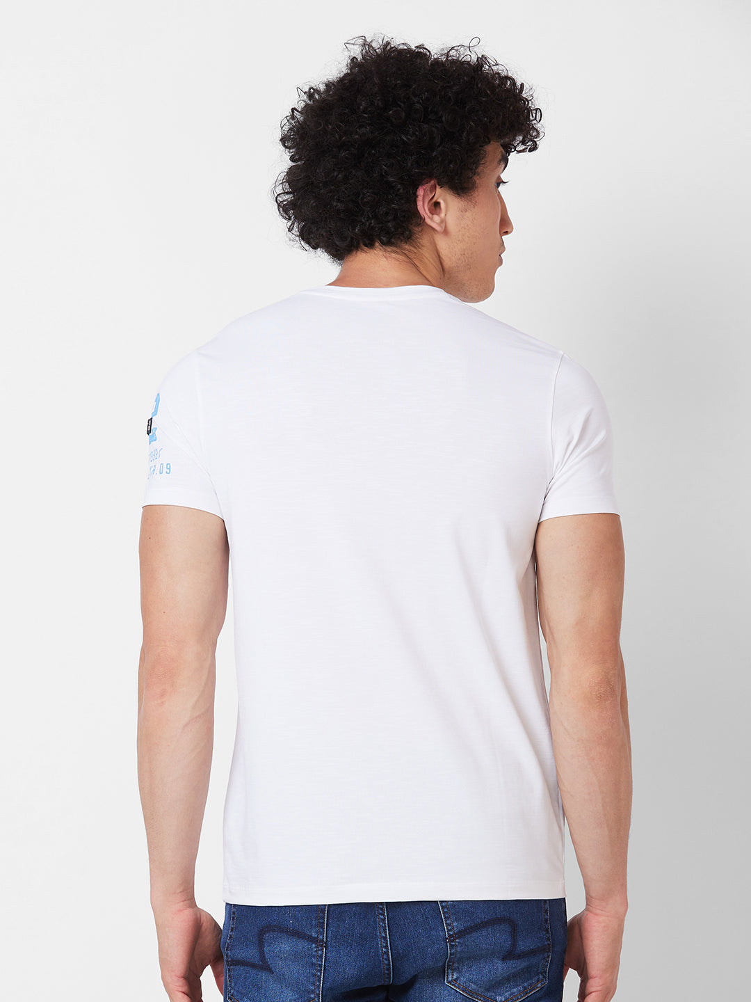 Spykar HENLEY NECK HALF SLEEVES White T-shirt  For Men