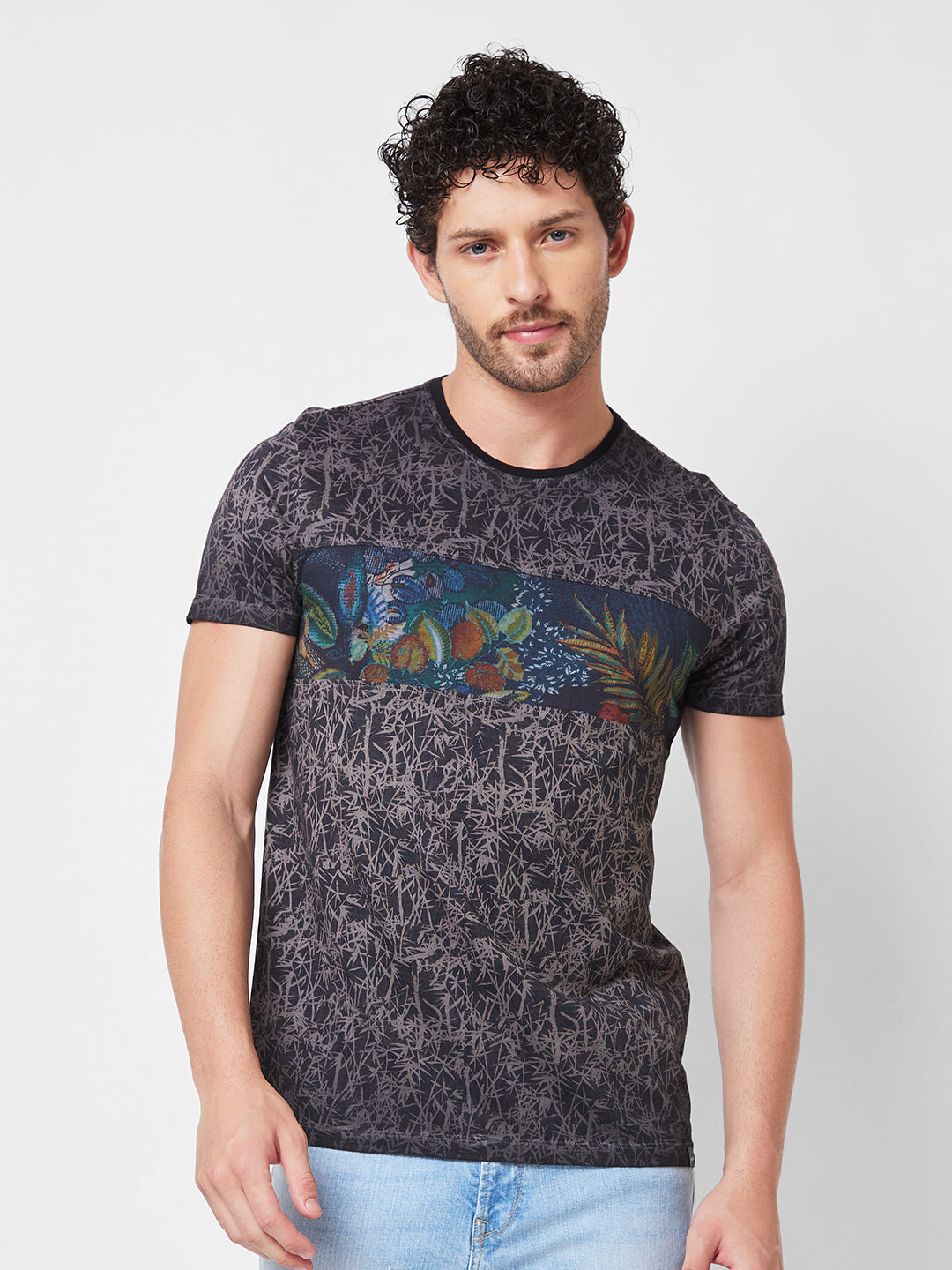 Spykar ROUND NECK HALF SLEEVES Grey T-shirt  For Men