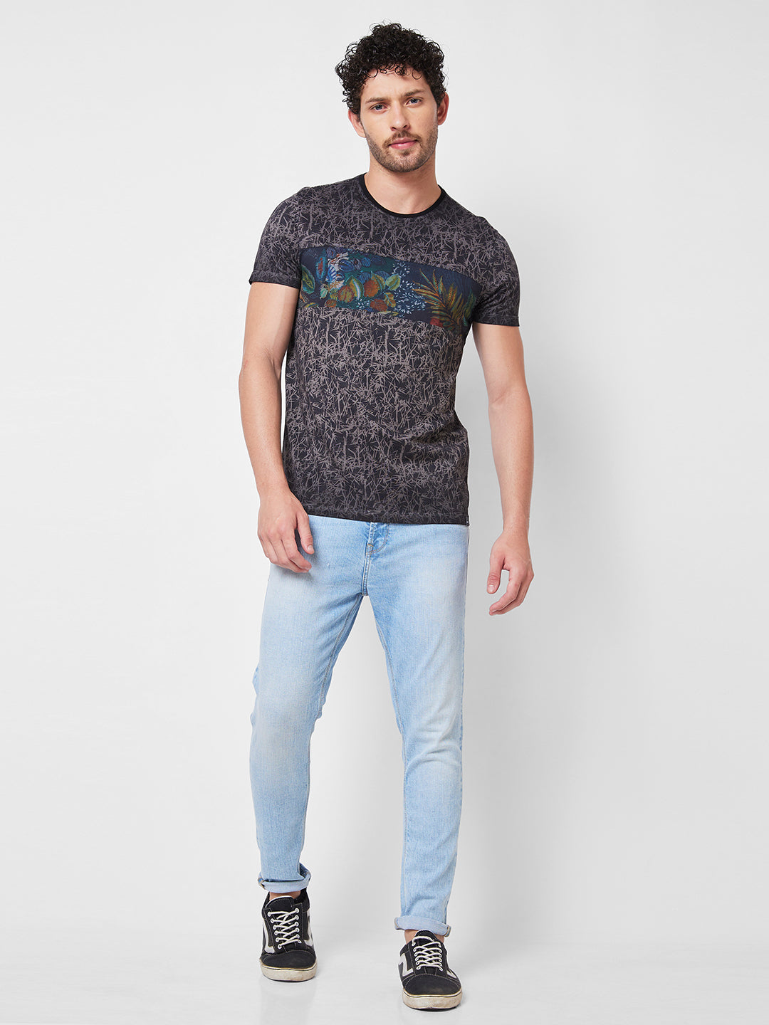 Spykar ROUND NECK HALF SLEEVES Grey T-shirt  For Men