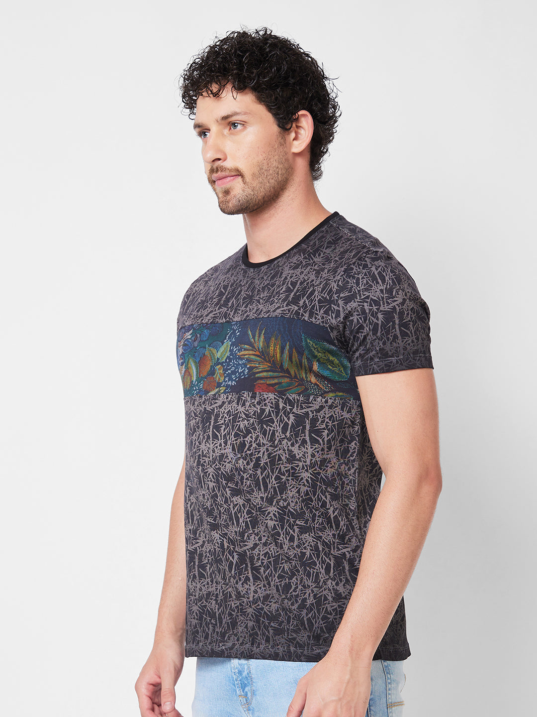 Spykar ROUND NECK HALF SLEEVES Grey T-shirt  For Men