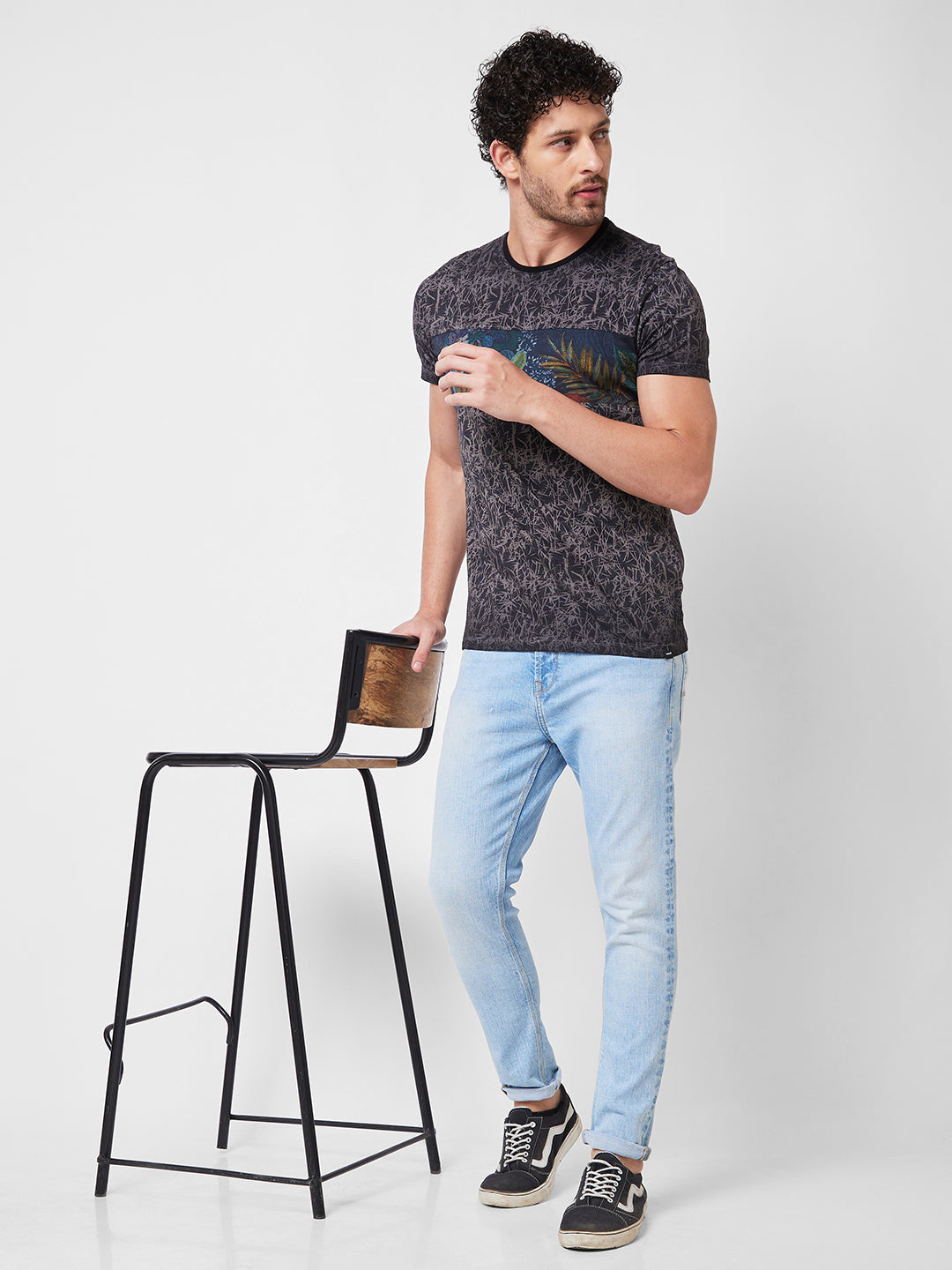 Spykar ROUND NECK HALF SLEEVES Grey T-shirt  For Men