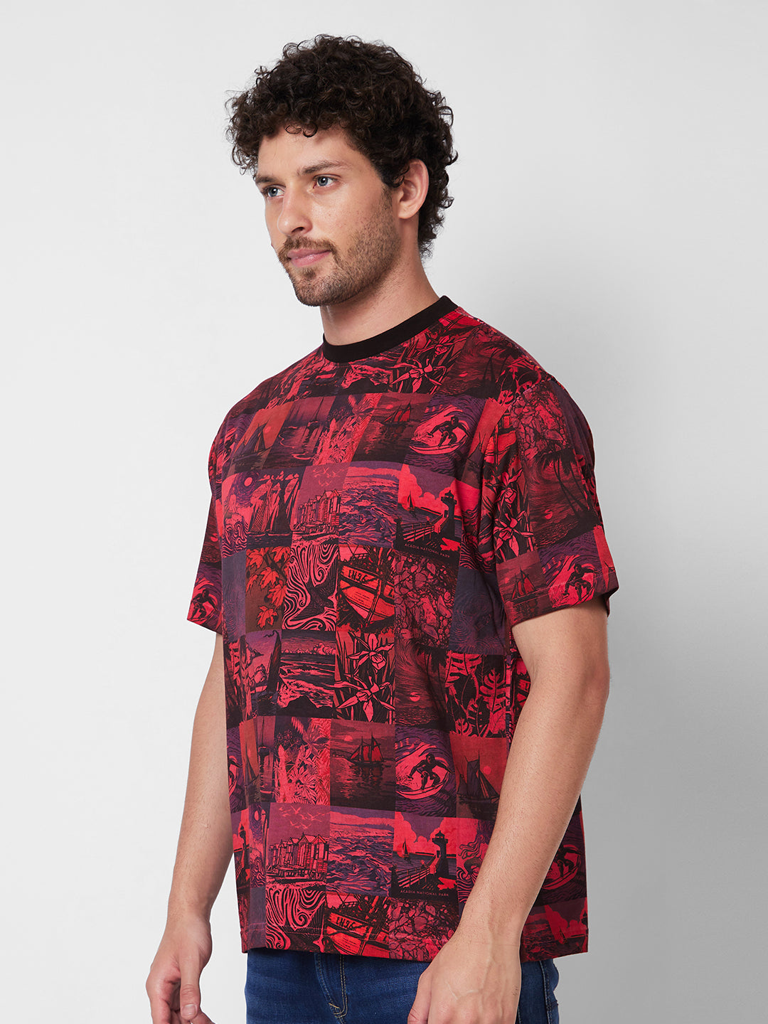 Spykar ROUND NECK HALF SLEEVES Red T-shirt  For Men