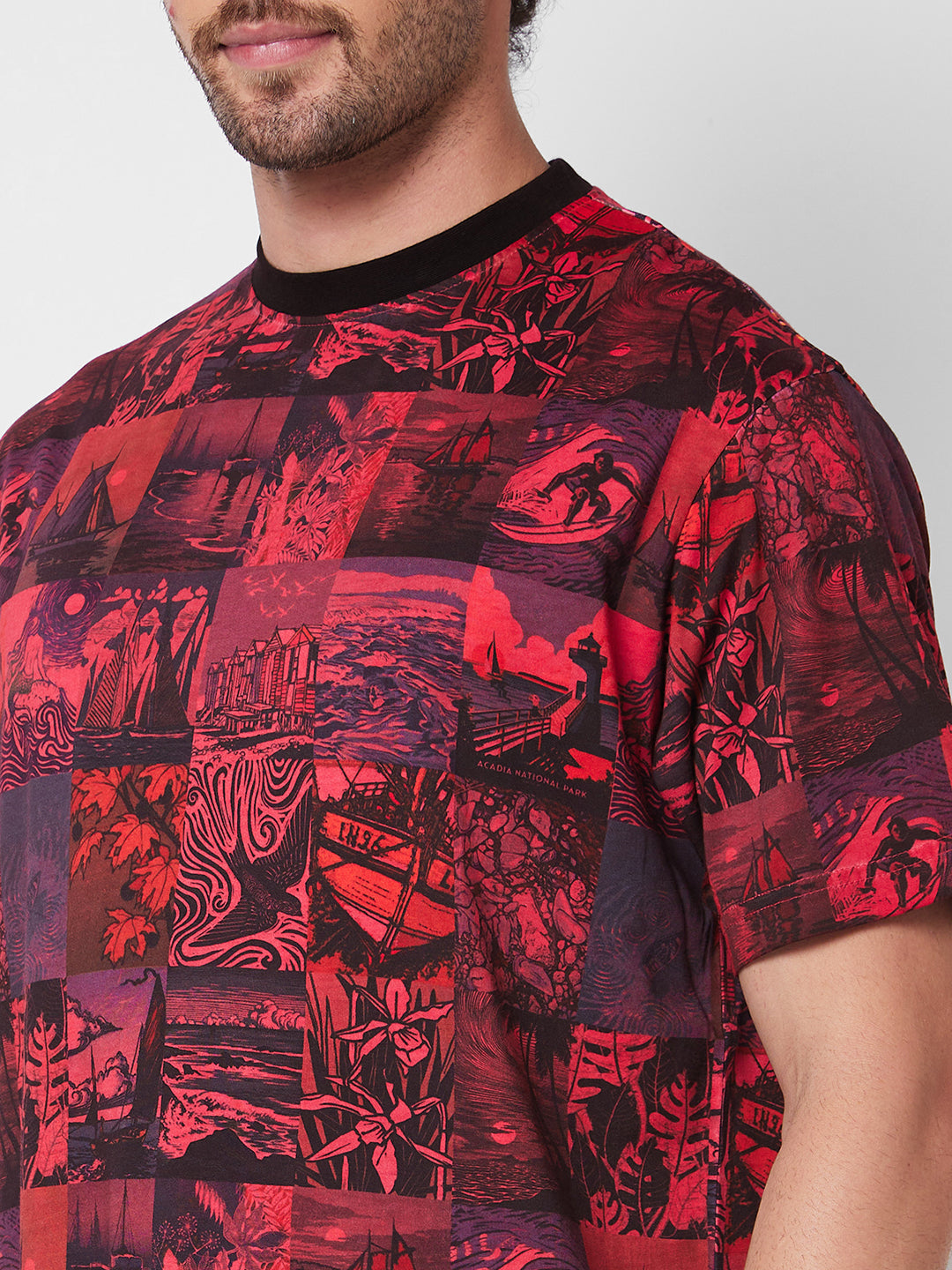 Spykar ROUND NECK HALF SLEEVES Red T-shirt  For Men