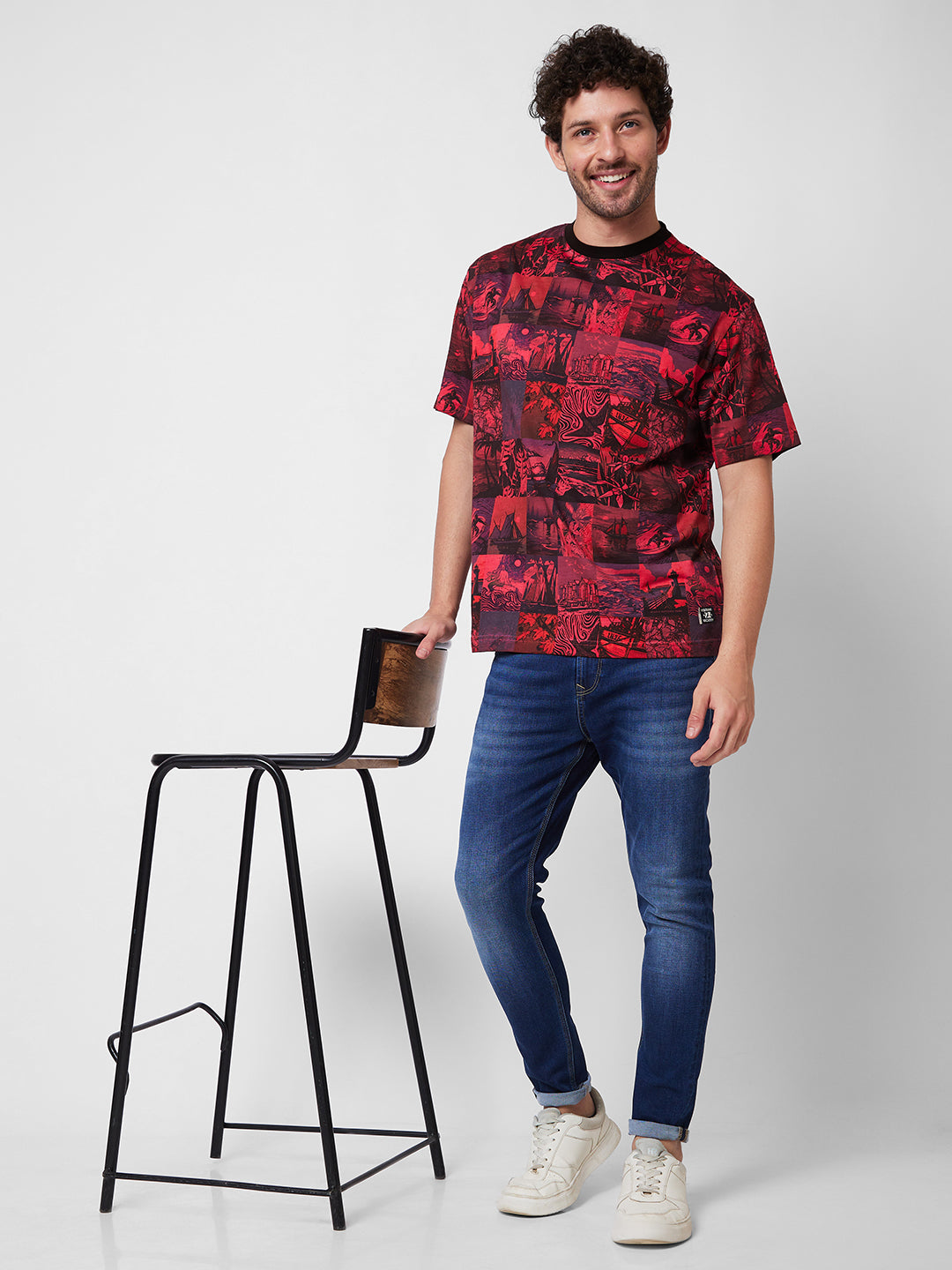 Spykar ROUND NECK HALF SLEEVES Red T-shirt  For Men