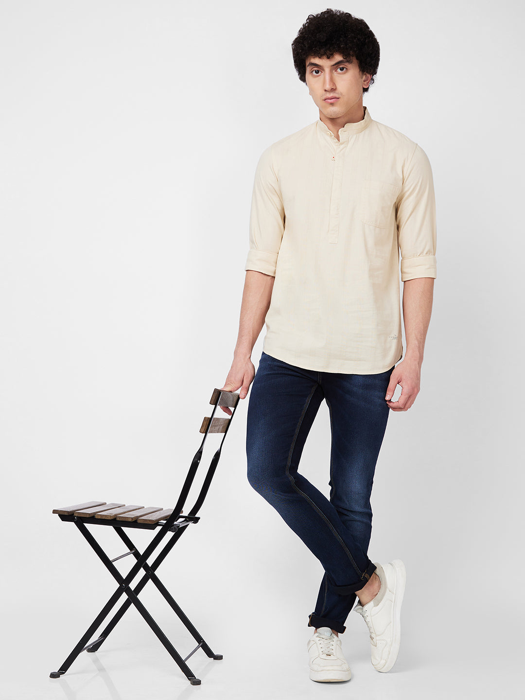 Spykar Beige SOLID FULL SLEEVE Shirt For Men