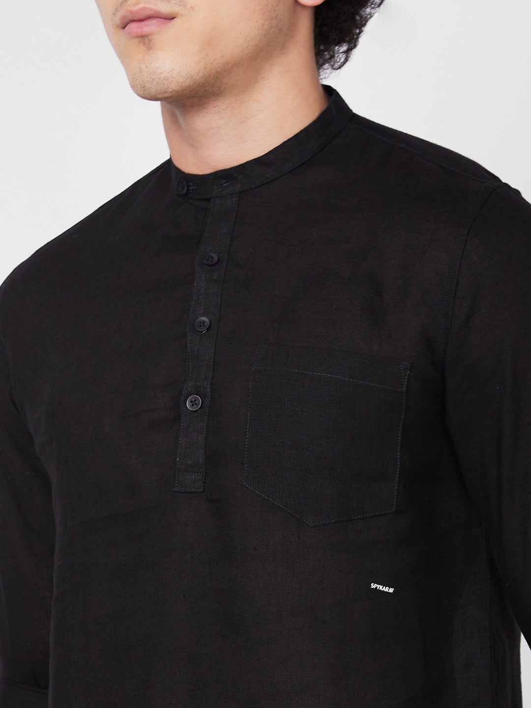 Spykar Black SOLID FULL SLEEVE Shirt For Men