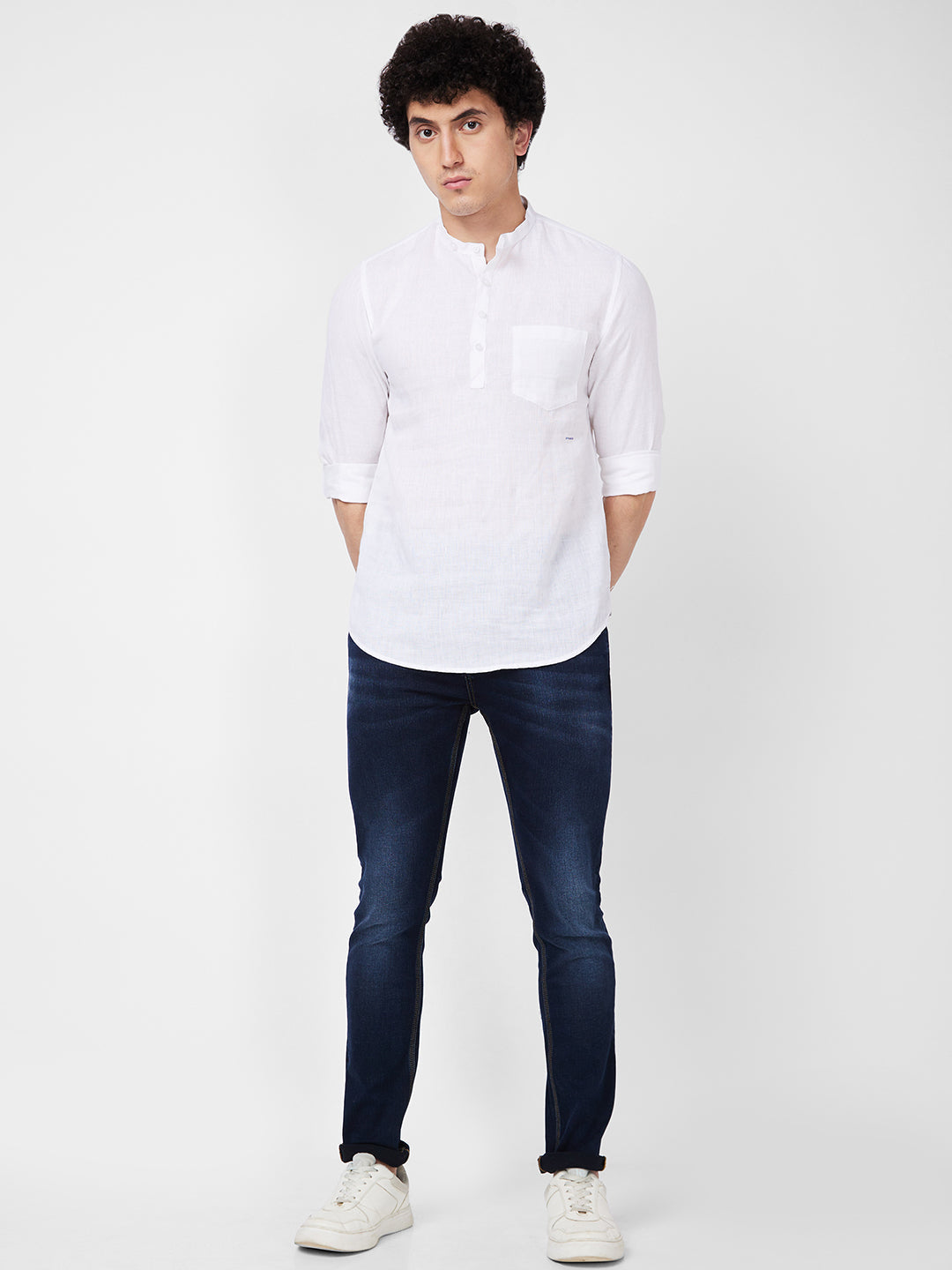 Spykar White SOLID FULL SLEEVE Shirt For Men