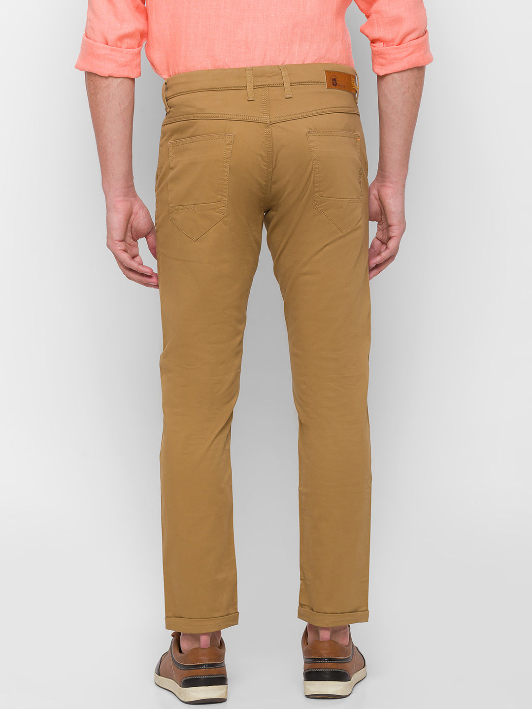 Spykar Men Beige Cotton Slim Fit Casual Trousers