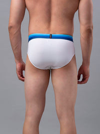Men Premium Cotton Blend White-Blue Brief- Underjeans By Spykar