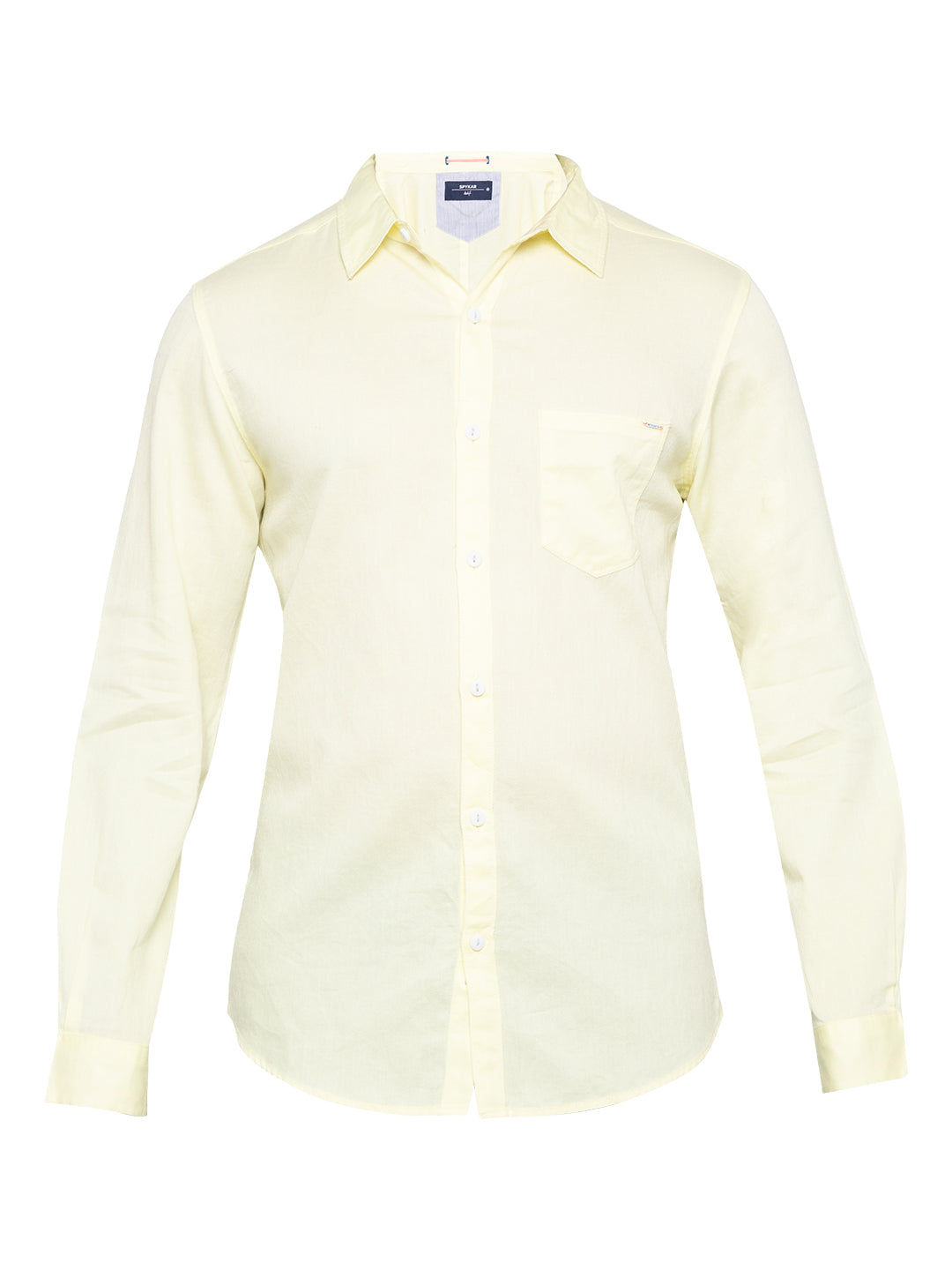 Spykar Yellow Cotton Slim Fit Shirts For Men