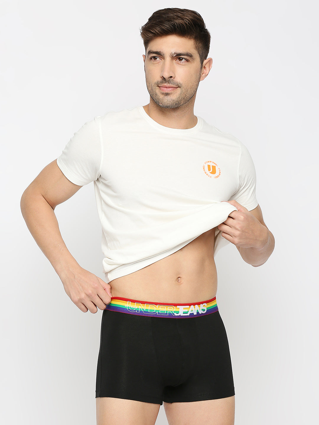 Men Premium Black Cotton Blend Trunk Underjeans By Spykar