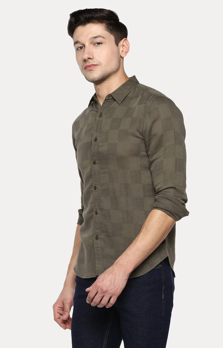 Spykar Men'S Green Cotton Checked Casual Shirts