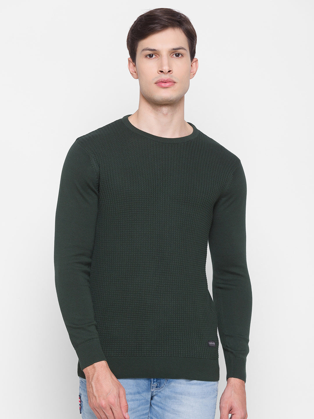 Spykar Green Cotton Men Sweater
