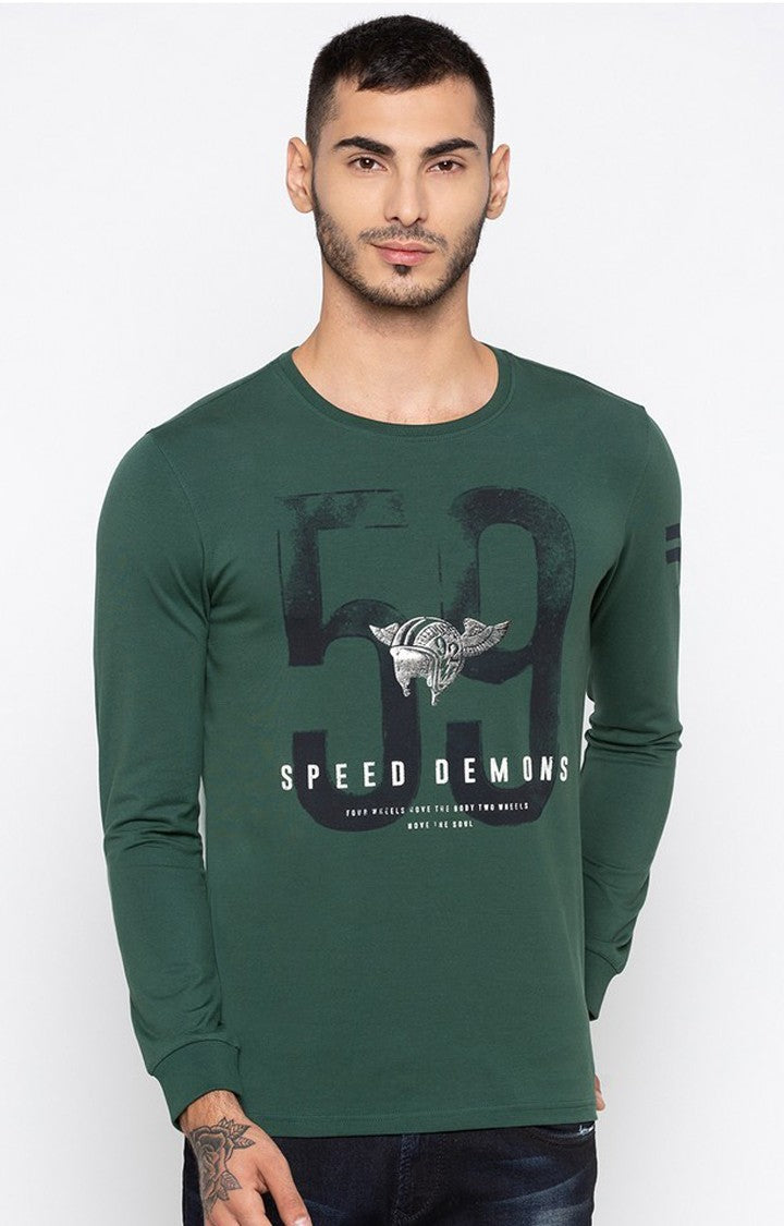 Spykar Green Printed Slim Fit Men T-Shirts