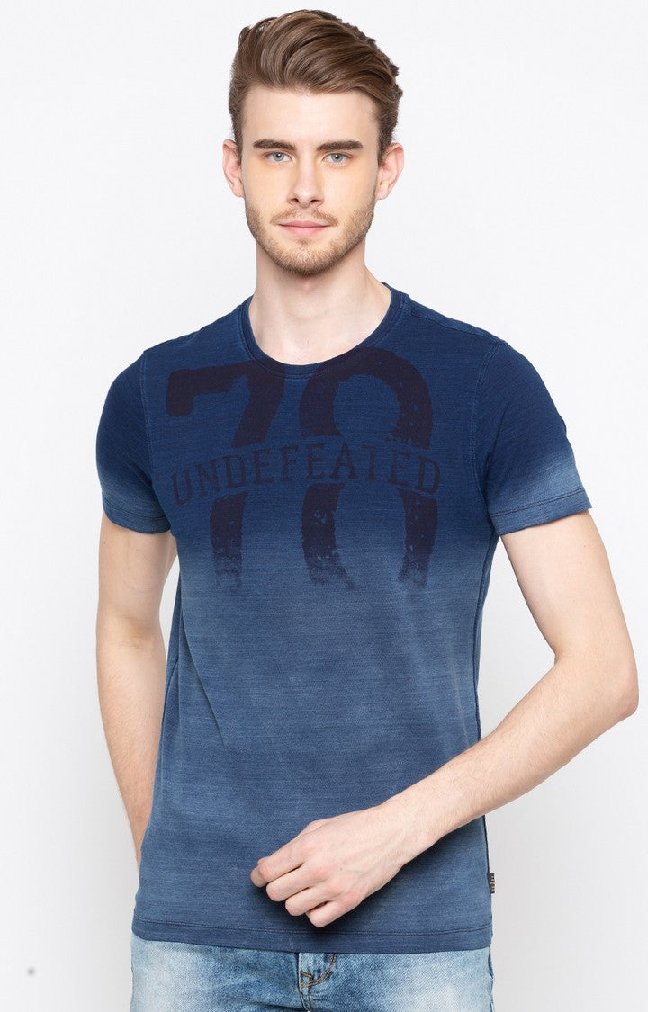 Spykar Indigo Printed Slim Fit Men T-Shirts