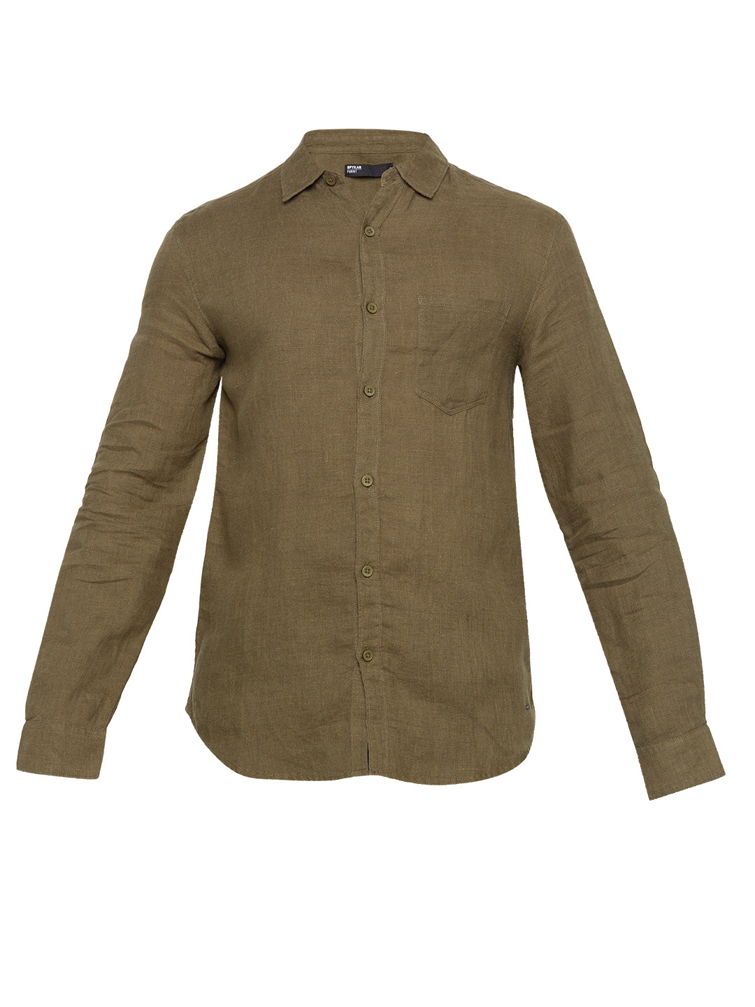 Spykar Men Olive Solid Slim Fit Casual Shirt