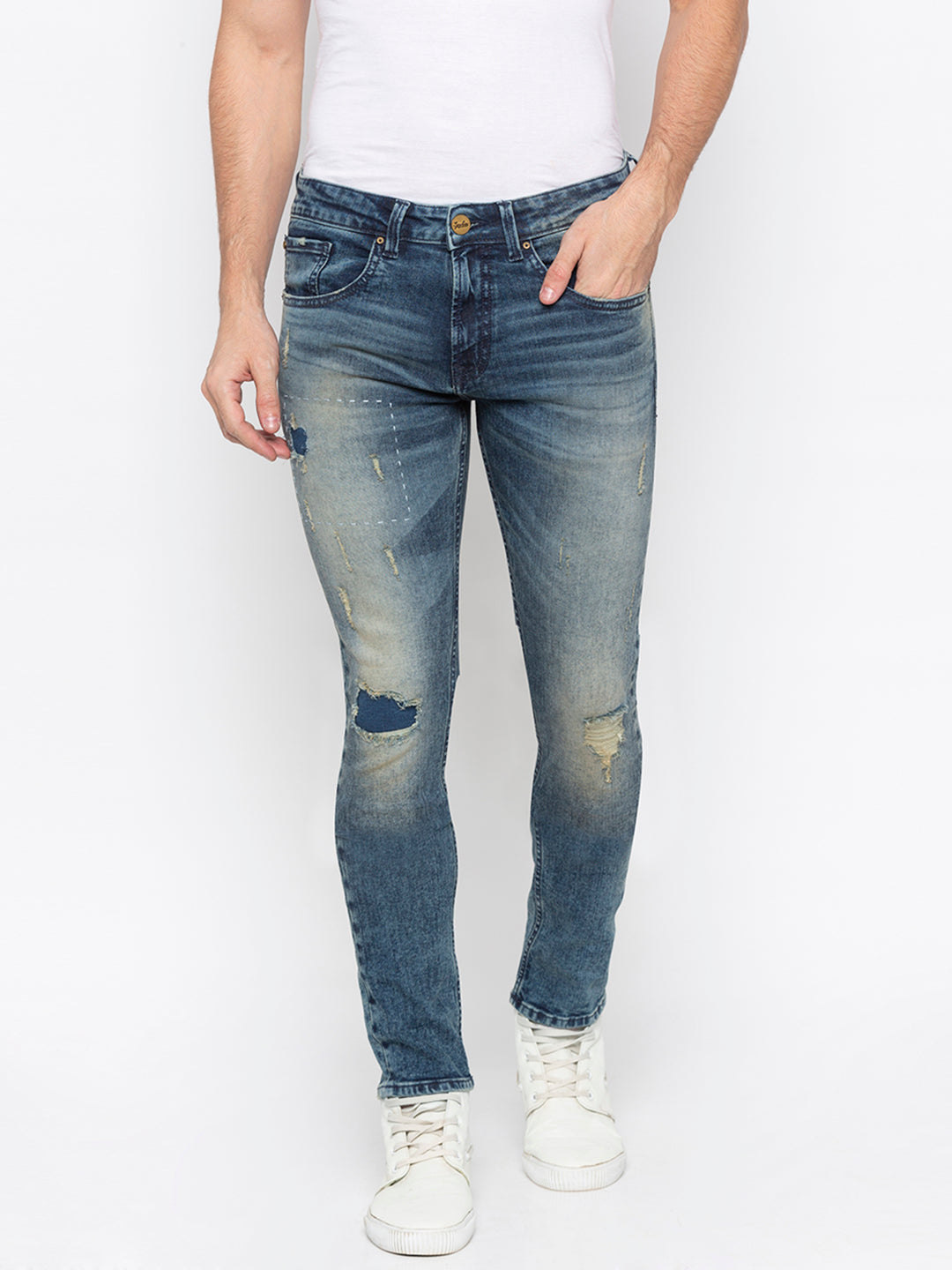 Spykar Men Vintage Blue Cotton Skinny Fit Jeans