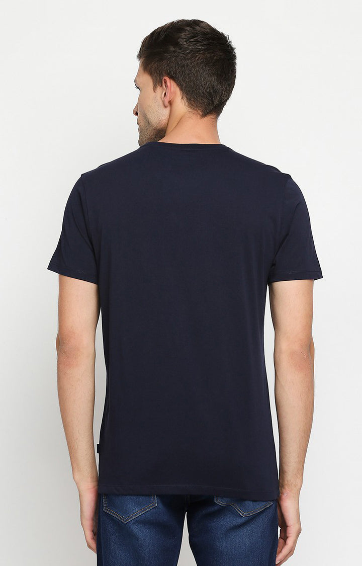 Spykar Men Navy Cotton Slim Fit Round Neck T-Shirt