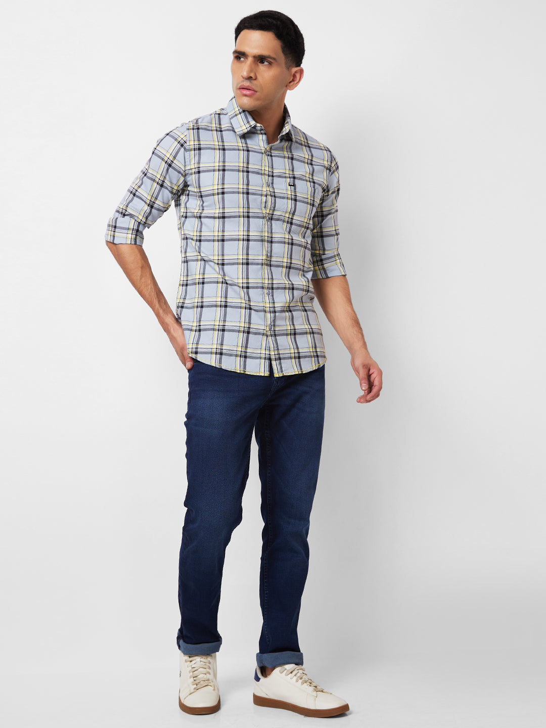 Spykar Grey Checked Shirt For Men