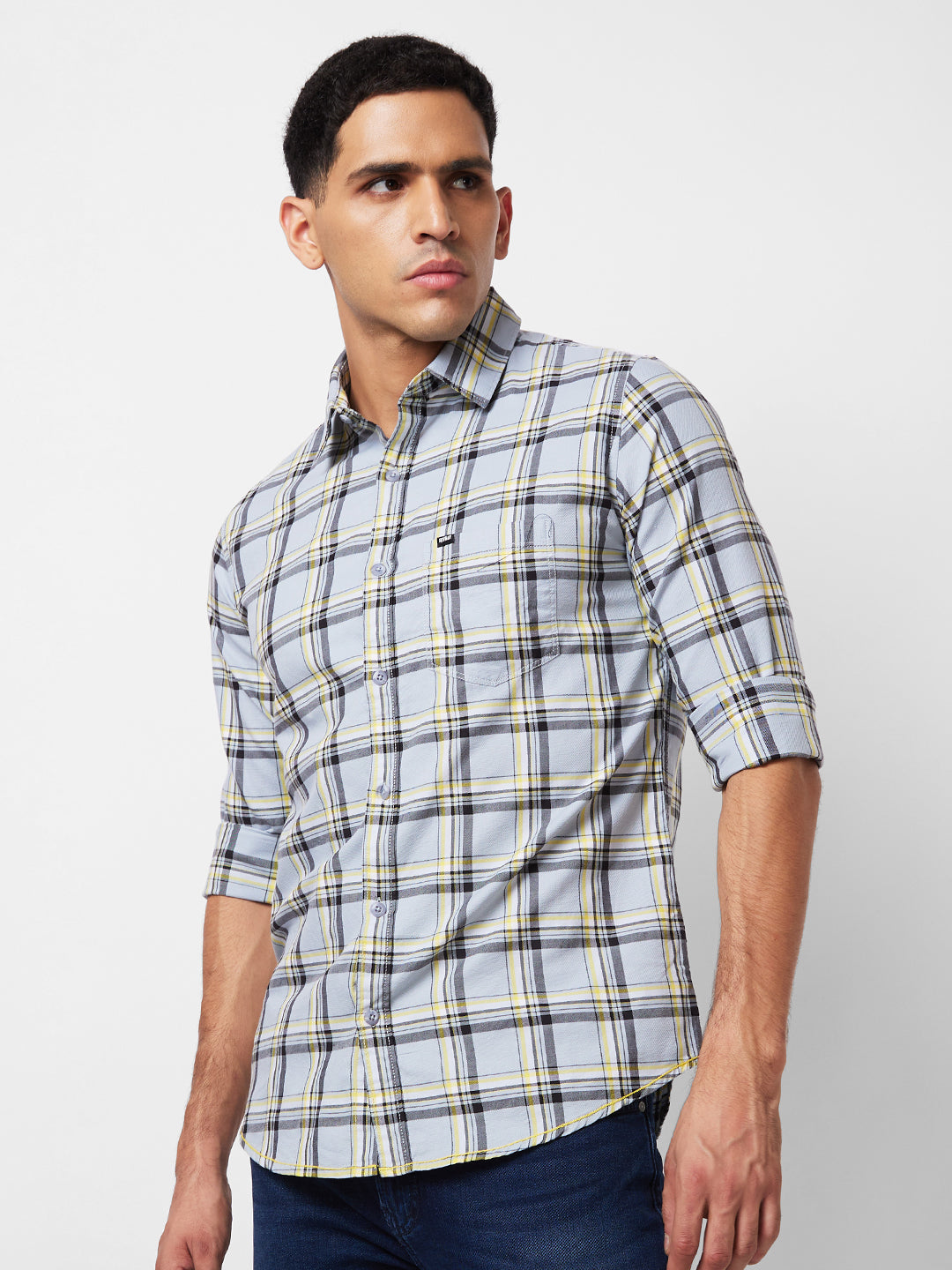 Spykar Grey Checked Shirt For Men