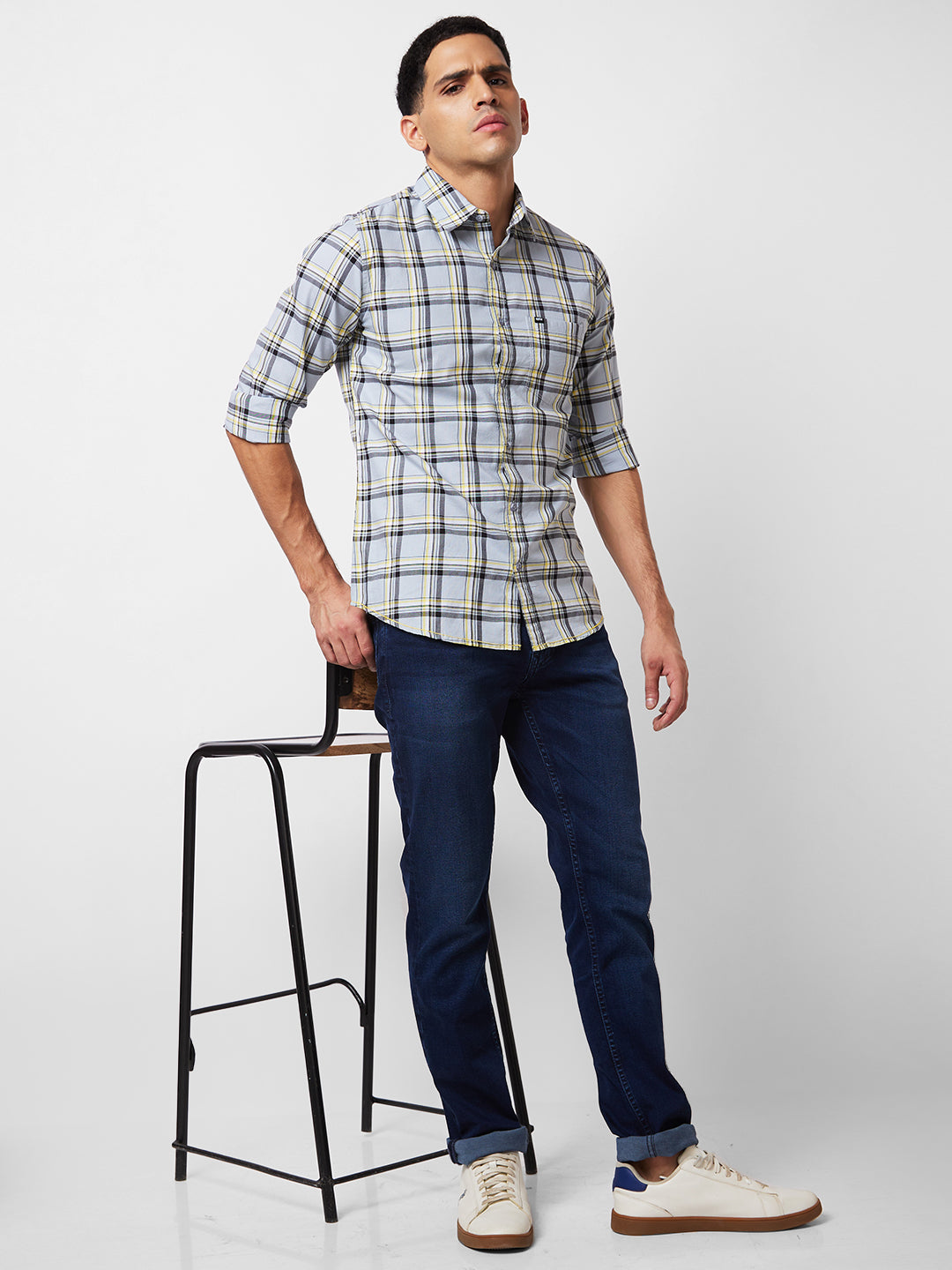 Spykar Grey Checked Shirt For Men