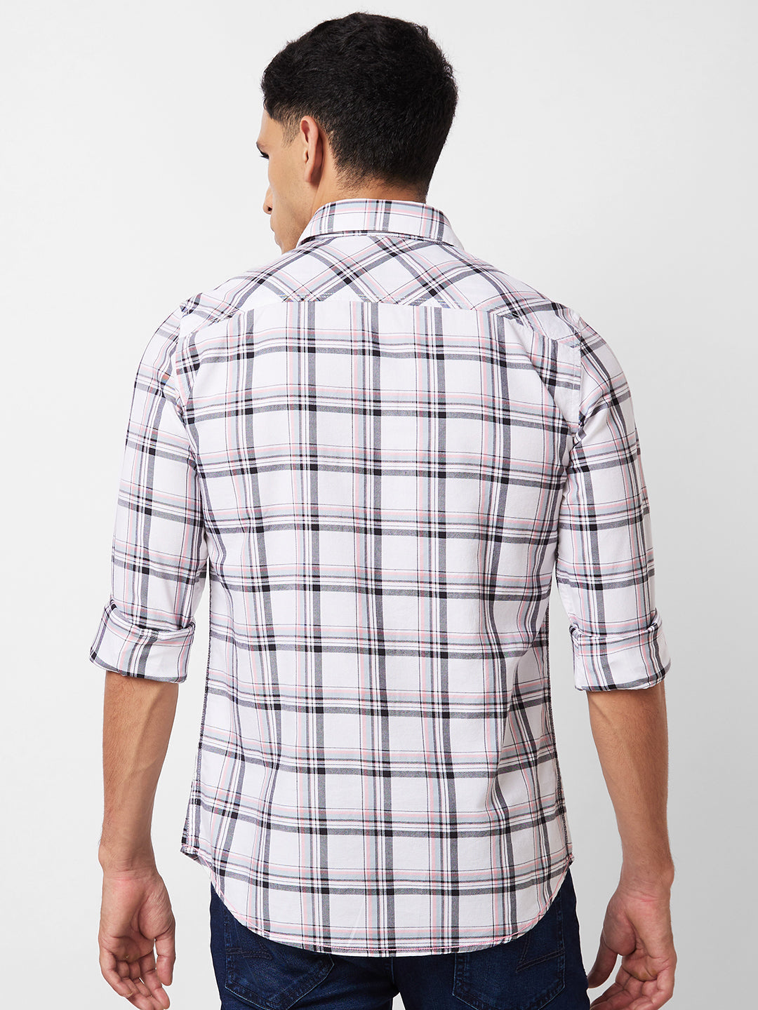 Spykar White Checked Shirt For Men
