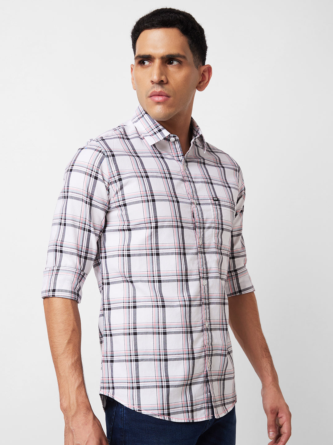 Spykar White Checked Shirt For Men
