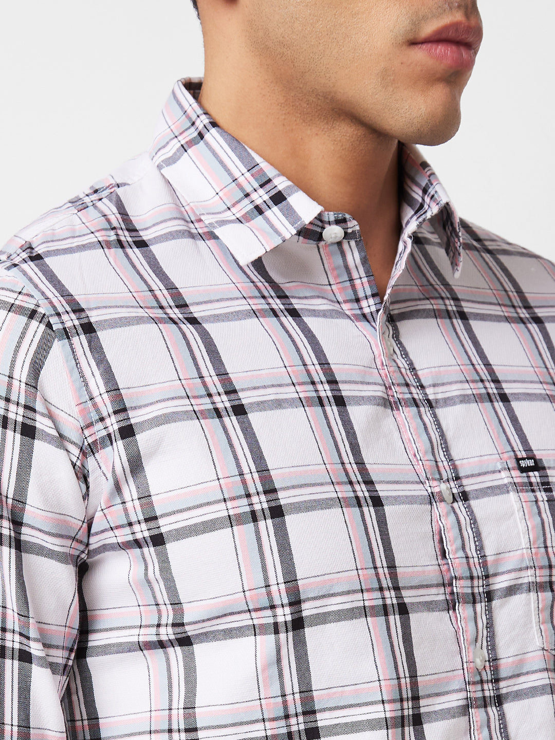 Spykar White Checked Shirt For Men