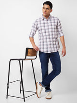 Spykar White Checked Shirt For Men