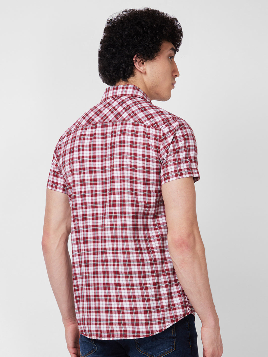 Spykar Red CHECKED HALF SLEEVE Shirt For Men