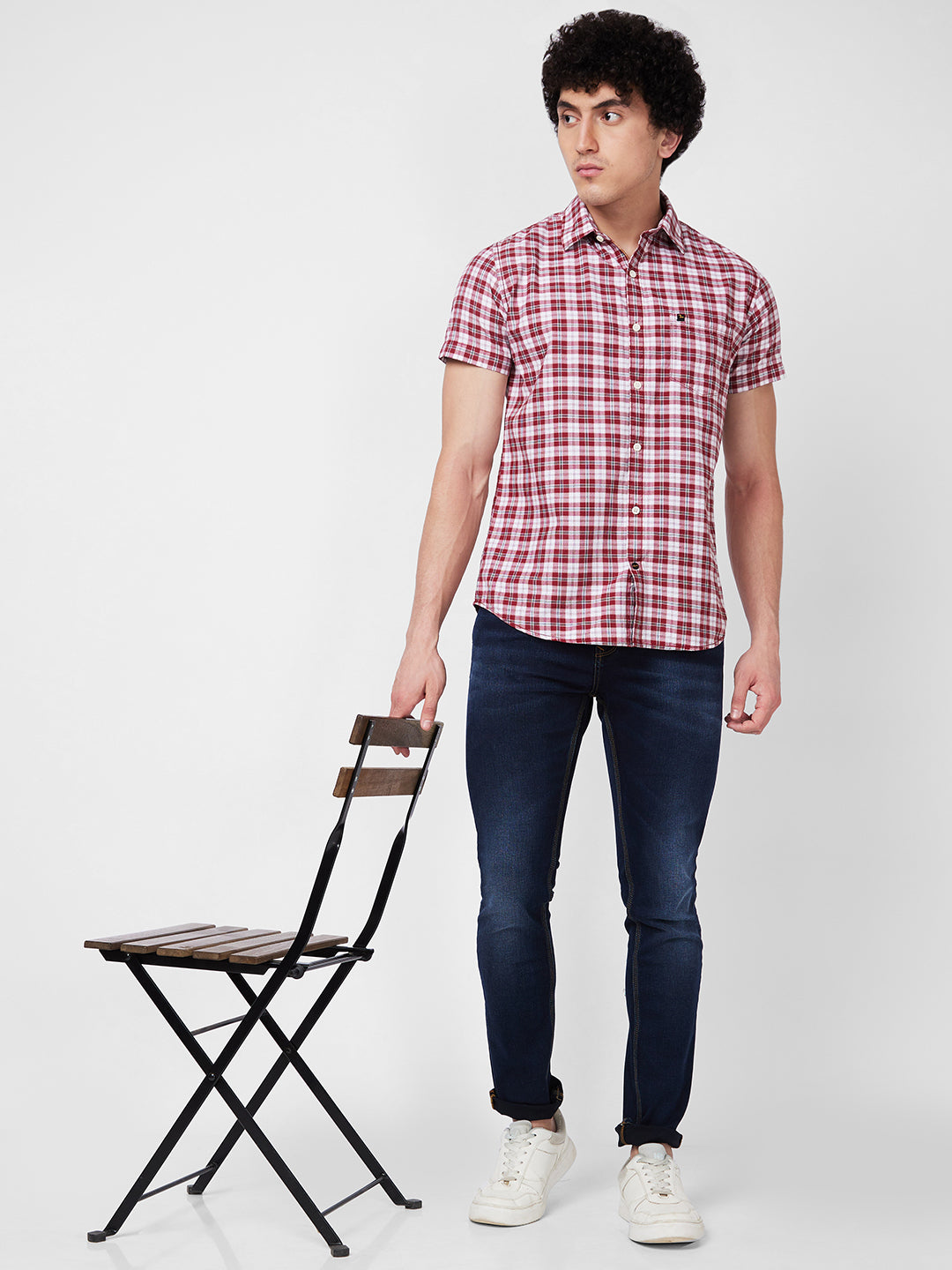 Spykar Red CHECKED HALF SLEEVE Shirt For Men