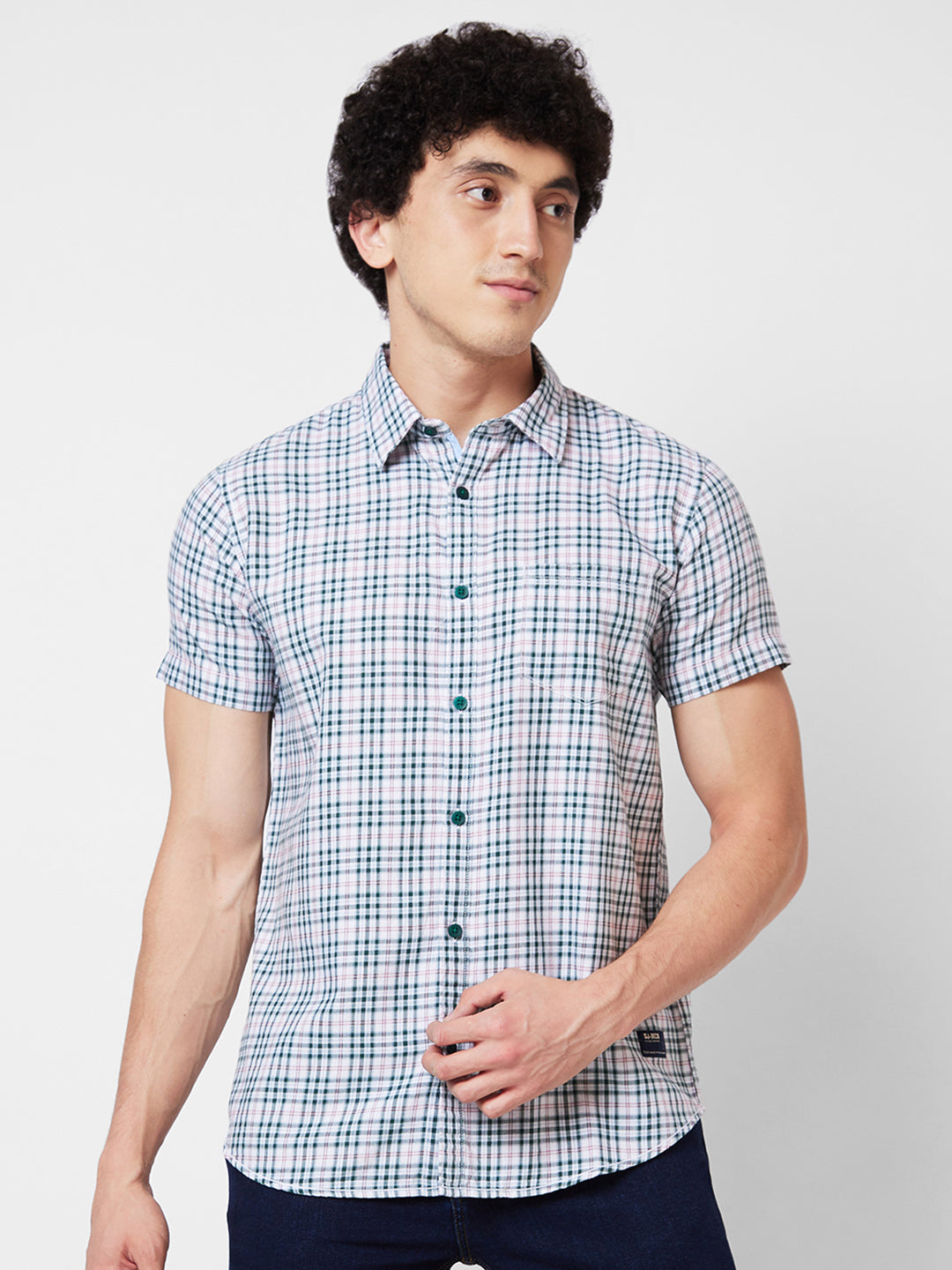 Spykar Green CHECKED HALF SLEEVE Shirt For Men