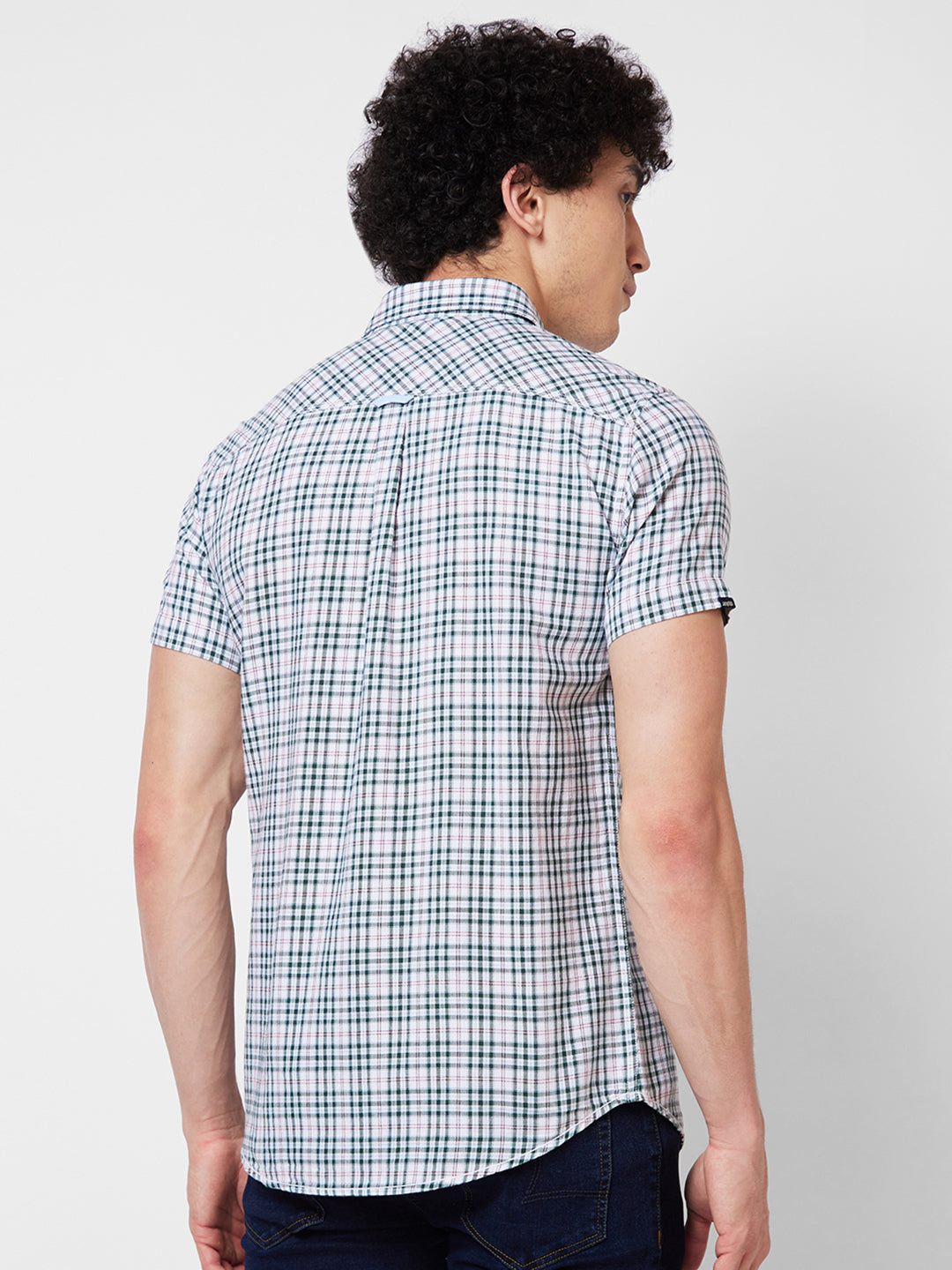 Spykar Green CHECKED HALF SLEEVE Shirt For Men