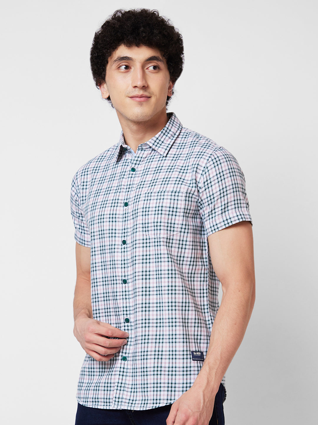 Spykar Green CHECKED HALF SLEEVE Shirt For Men