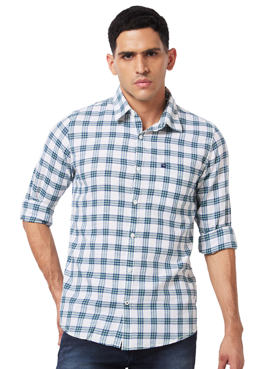 Spykar Green Checked Shirt For Men