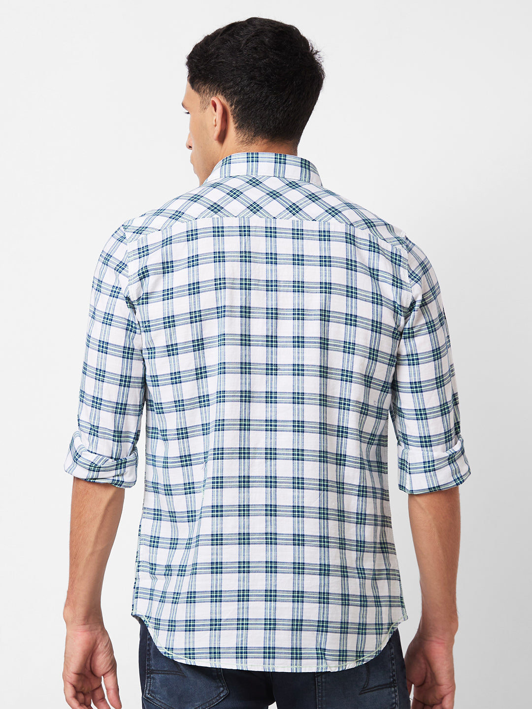 Spykar Green Checked Shirt For Men