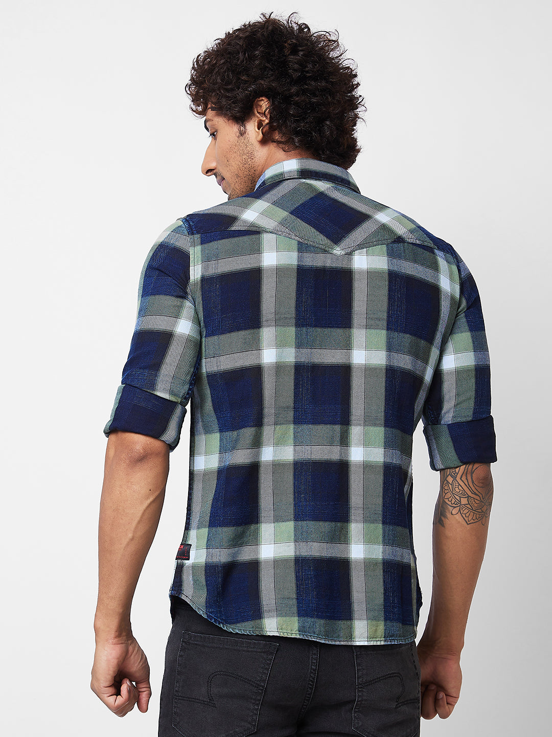 Spykar Green CHECKED FULL SLEEVE Shirt For Men